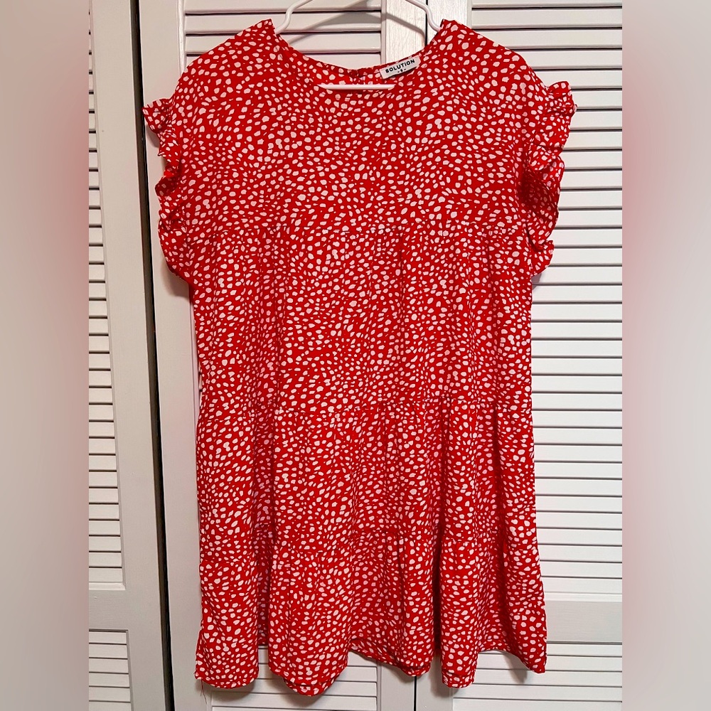 Orange and white boutique babydoll style dress size S. Ruffle sleeves
